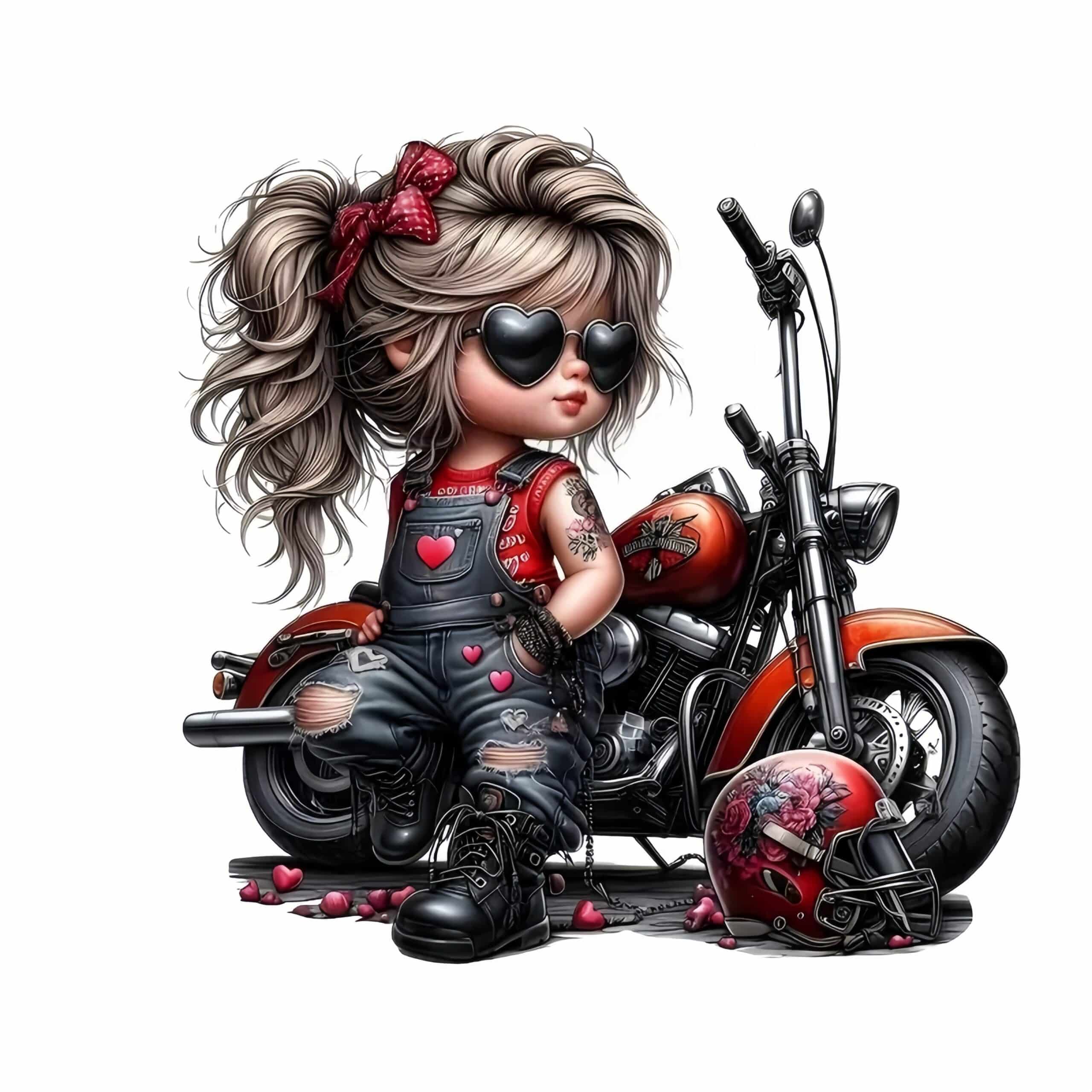 Autocollant fille punk moto – Sticker vinyle cartoon carré 13×13 cm, PVC résistant pour PC, mur, casque, déco motarde originale – Image 4