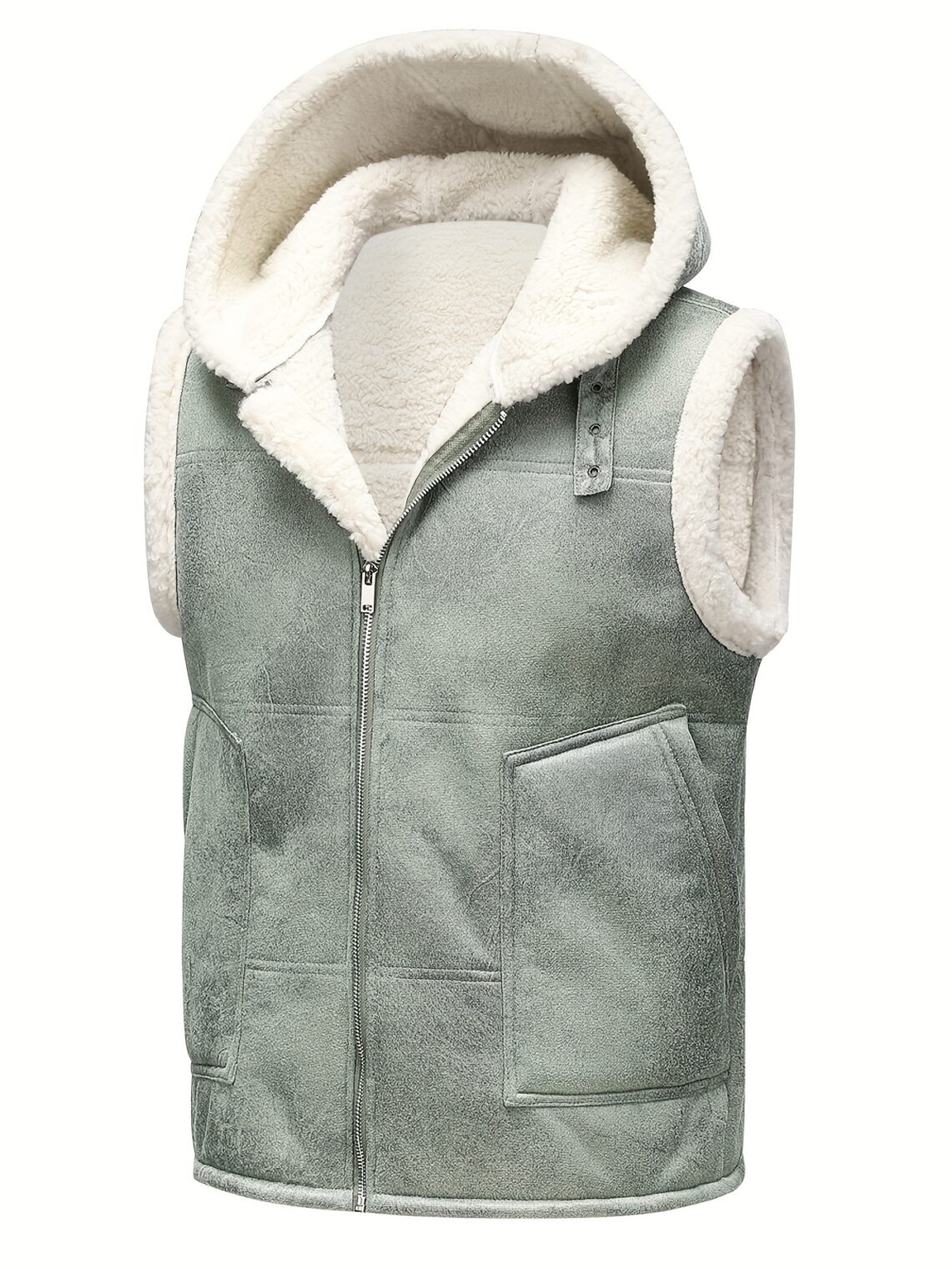 Gilet homme sans manches similicuir capuche doublée polaire – veste hiver décontractée chaude – Image 2