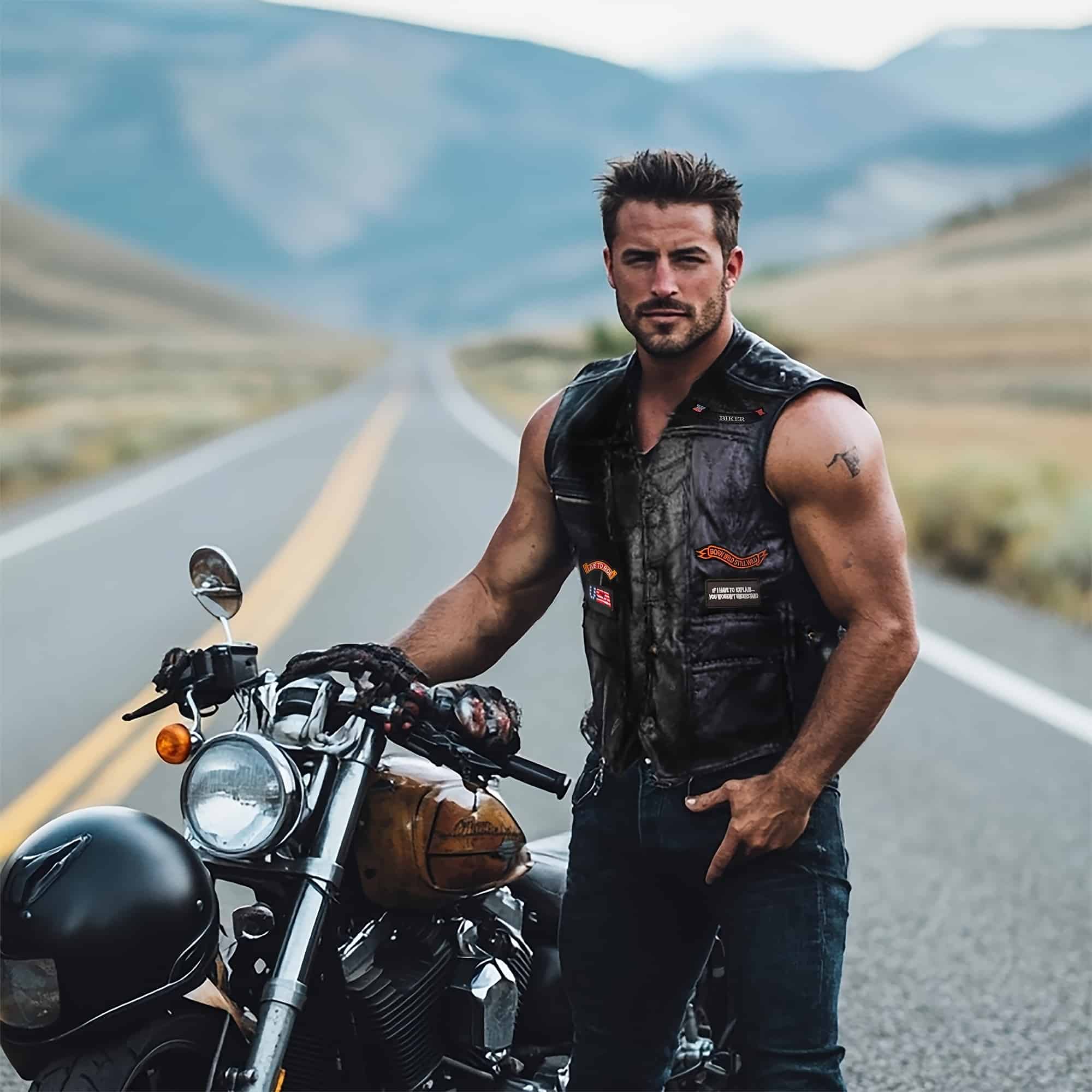 Gilet Biker Simili Cuir Homme – Esprit Rider Indépendant, Drapeau Américain, Route 66 – Style Moto Punk et Motard look – Image 5