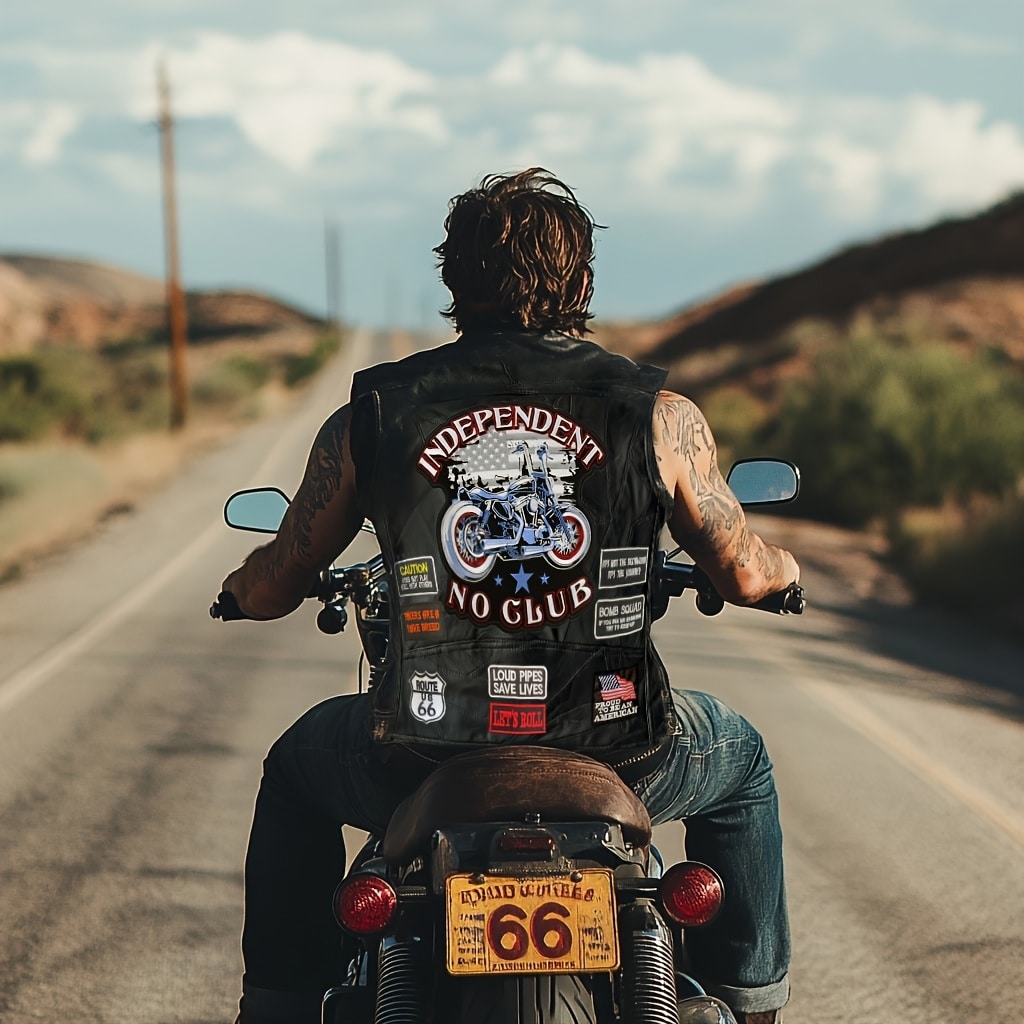 Gilet Biker Simili Cuir Homme – Esprit Rider Indépendant, Drapeau Américain, Route 66 – Style Moto Punk et Motard look – Image 3