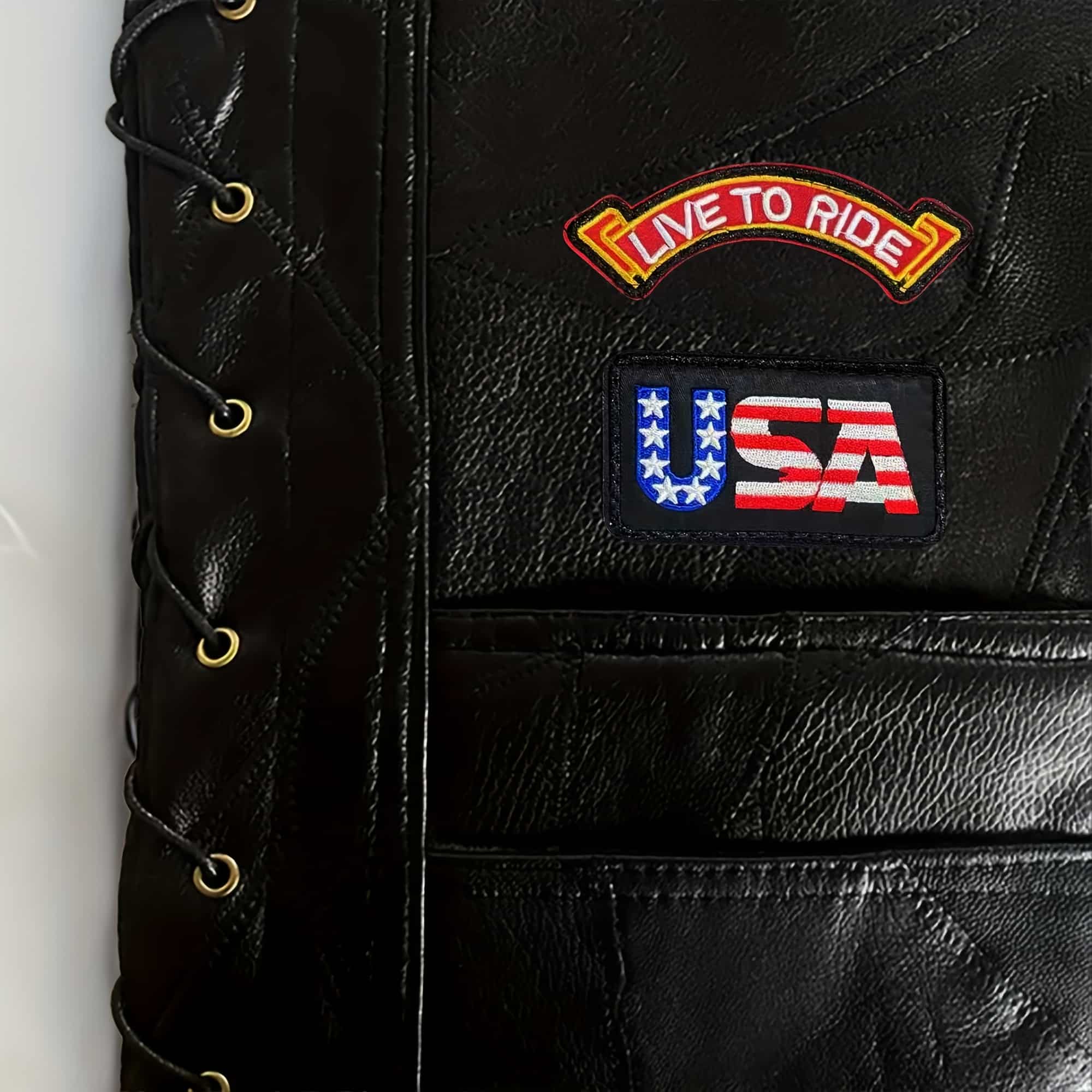 Gilet Biker Simili Cuir Homme – Esprit Rider Indépendant, Drapeau Américain, Route 66 – Style Moto Punk et Motard look – Image 2