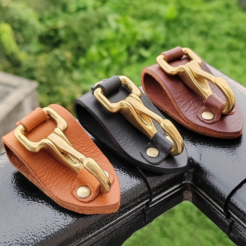 Porte-clés cuir vintage homme – attache ceinture avec crochet cuivre vieilli – style motard fait main – Image 8