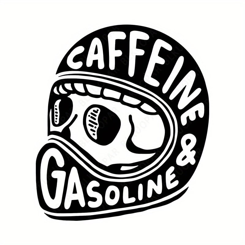 Autocollant casque motard « Caffeine & Gasoline », vinyle rond 13 cm étanche et résistant, design crâne biker, personnalisation casque ou voiture – Image 9