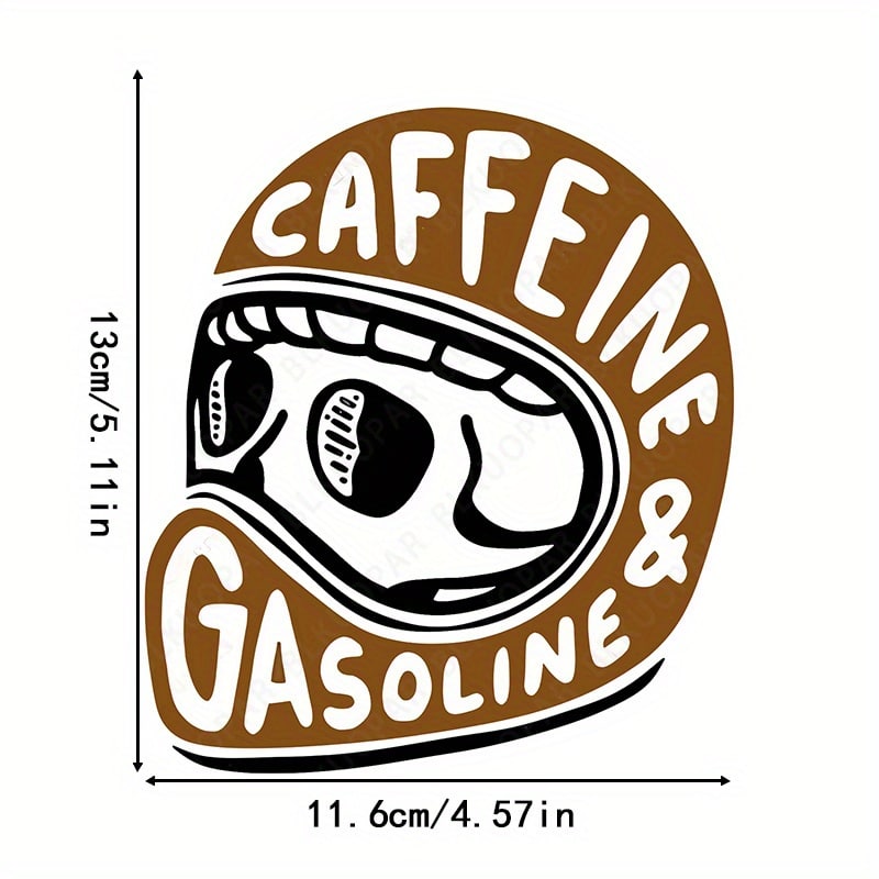 Autocollant casque motard « Caffeine & Gasoline », vinyle rond 13 cm étanche et résistant, design crâne biker, personnalisation casque ou voiture – Image 3