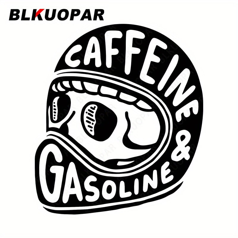 Autocollant casque motard « Caffeine & Gasoline », vinyle rond 13 cm étanche et résistant, design crâne biker, personnalisation casque ou voiture