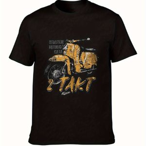 t-shirt moto vintage – tee deux-temps DDR moped, coupe régulière, respirant, impression durable, streetwear motard, noir imprimé jaune, idée cadeau, top casual pour atelier/garage, confortable pour route & ride