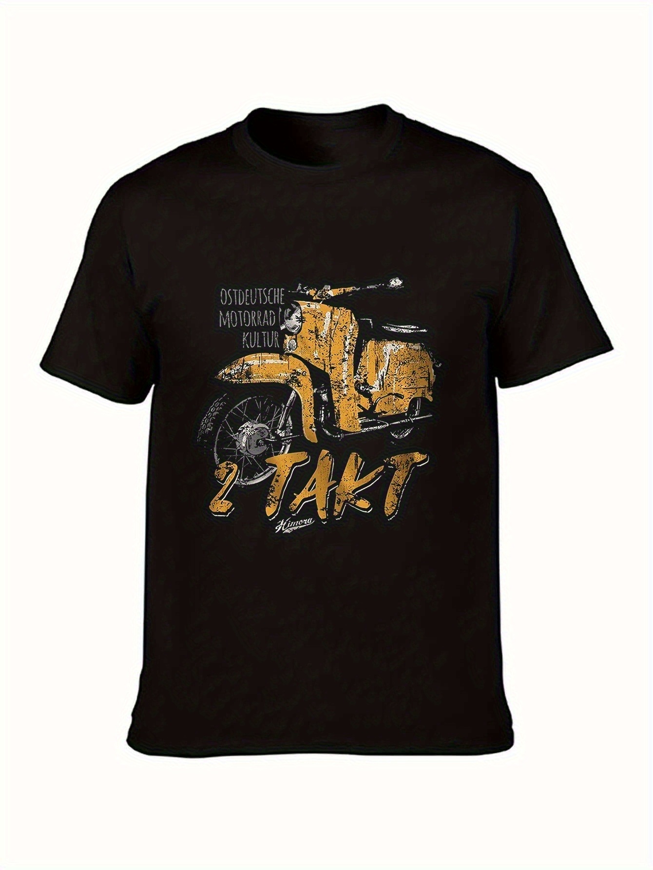 t-shirt moto vintage – tee deux-temps DDR moped, coupe régulière, respirant, impression durable, streetwear motard, noir imprimé jaune, idée cadeau, top casual pour atelier/garage, confortable pour route & ride
