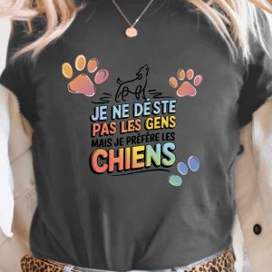 T-shirt femme imprimé humour « Je préfère les chiens » – Col rond, manches courtes – Coupe décontractée pour l’été