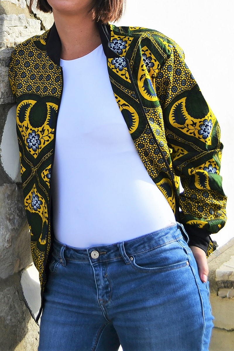 Veste Bomber Femme en tissu wax Sokone