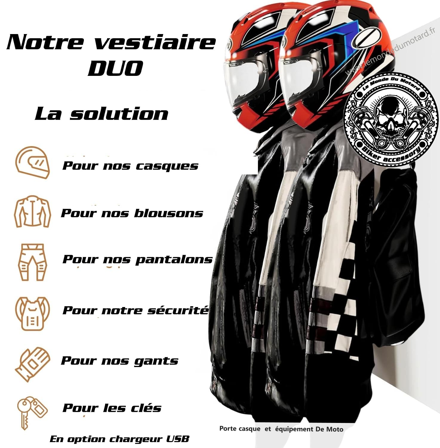 Porte-Casque Moto Série Prestige DUO Biker’s Haven, conçu pour les Établissements Accueillant les Motards et les Professionnels avec Personnalisation Gratuite du Logo de l’Établissement – Image 9